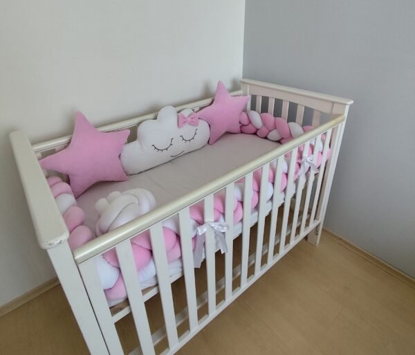 Lovytės apsaugėlės pynė + pagalvėlės (rožinė/balta). - Image 3